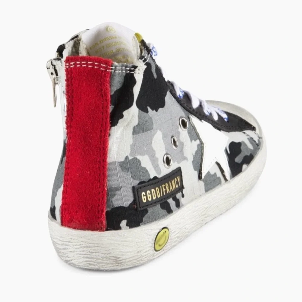 Golden Goose Kids Camo High-Top Sneakers in Black, Gray, White, Yellow